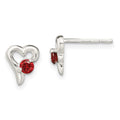 Sterling Silver Polished Red CZ Heart Post Earrings, 9 x 7 mm