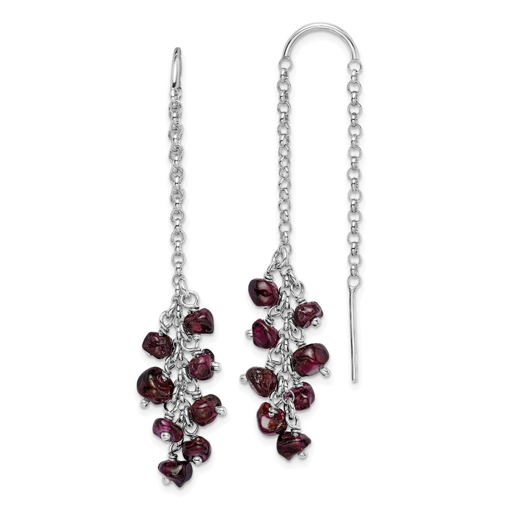 Sterling Silver Rhodium-plated Garnet Cluster Dangle Earrings, 1.76 ct, 52 x 9 mm