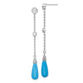 Sterling Silver Rhodium-plated Turquoise and CZ Post Dangle Earrings, 63 x 6 mm