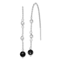 Sterling Silver RH-plated Polished & Beaded Black Onyx Threader Earrings, 54 x 6 mm