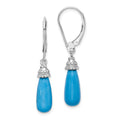 Sterling Silver Rhodium-plated Turquoise Stone Dangle Earrings, 37 x 6 mm