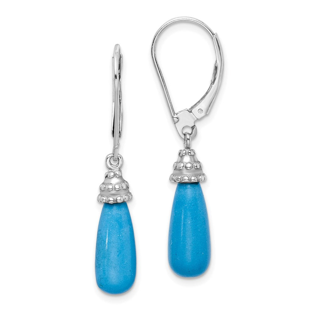 Sterling Silver Rhodium-plated Turquoise Stone Dangle Earrings, 37 x 6 mm
