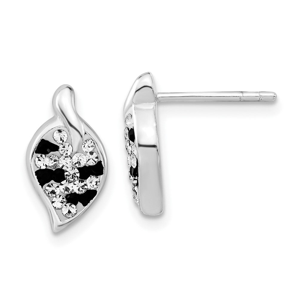 Sterling Silver Stellux Crystal Animal Print Leaf Shaped Post Earrings, 13 x 7 mm