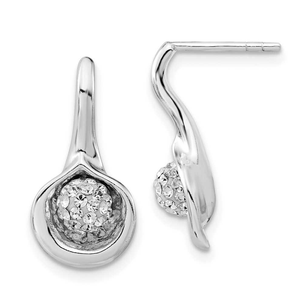 Sterling Silver Stellux Crystal Ball Post Dangle Earrings, 21 x 11 mm