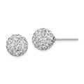 Sterling Silver Rhodium-plated 10mm White Czech Crystal Post Earrings, 11 x 11 mm