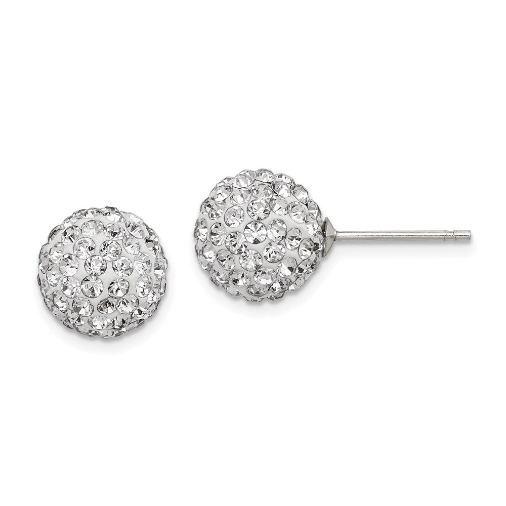 Sterling Silver Rhodium-plated 10mm White Czech Crystal Post Earrings, 11 x 11 mm
