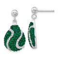 Sterling Silver Green & White Stellux Crystal Teardrop Post Dangle Earrings, 26 x 13 mm