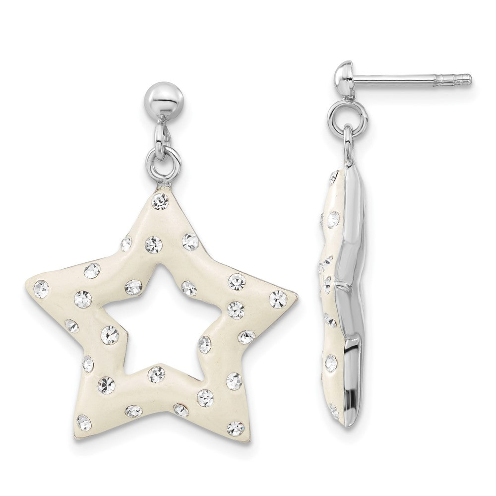 Sterling Silver Rhodium & Ferido Stellux Crystal Star Post Dangle Earrings, 29 x 24 mm