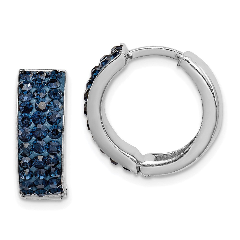 Sterling Silver RH-plated Navy Preciosa Crystal Hinged Hoop Earrings, 15 x 15 mm