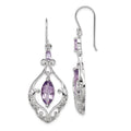 Sterling Silver Rhodium Plated Amethyst Fancy Dangle Earrings, 3.28 ct, 48 x 18 mm