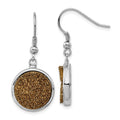 Sterling Silver and Yellow Druzy Circle Shepherd Hook Dangle Earrings, 35 x 16 mm