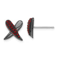 Sterling Silver Black Ceramic Red Crystal X Post Earrings, 10.85 x 10.2 mm