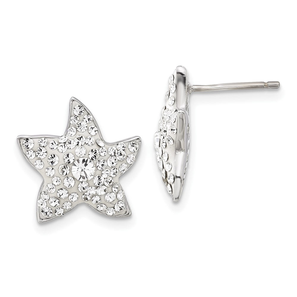 Sterling Silver & Clear Preciosa Crystal Star Post Earrings, 15 x 14 mm