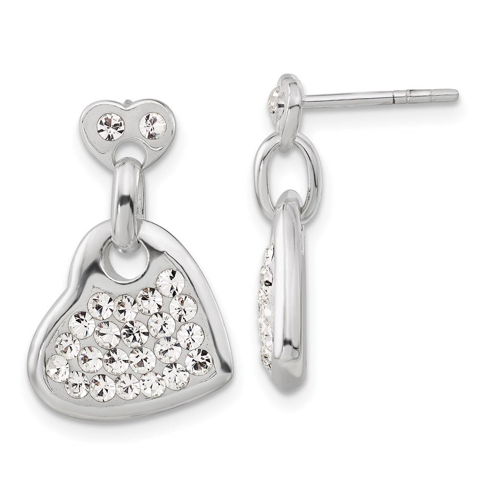 Sterling Silver Stellux Crystal Heart Post Dangle Earrings, 20 x 14 mm