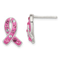 Sterling Silver Pink Stellux Crystal Ribbon Post Earrings, 14 x 9 mm
