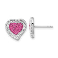 Sterling Silver Rhodium-plated Pink & Clear Stellux Crystal Heart Post Earrings, 13 x 13 mm