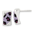 Sterling Silver Purple & Black Stellux Crystal Animal Print Post Earrings, 13 x 9 mm