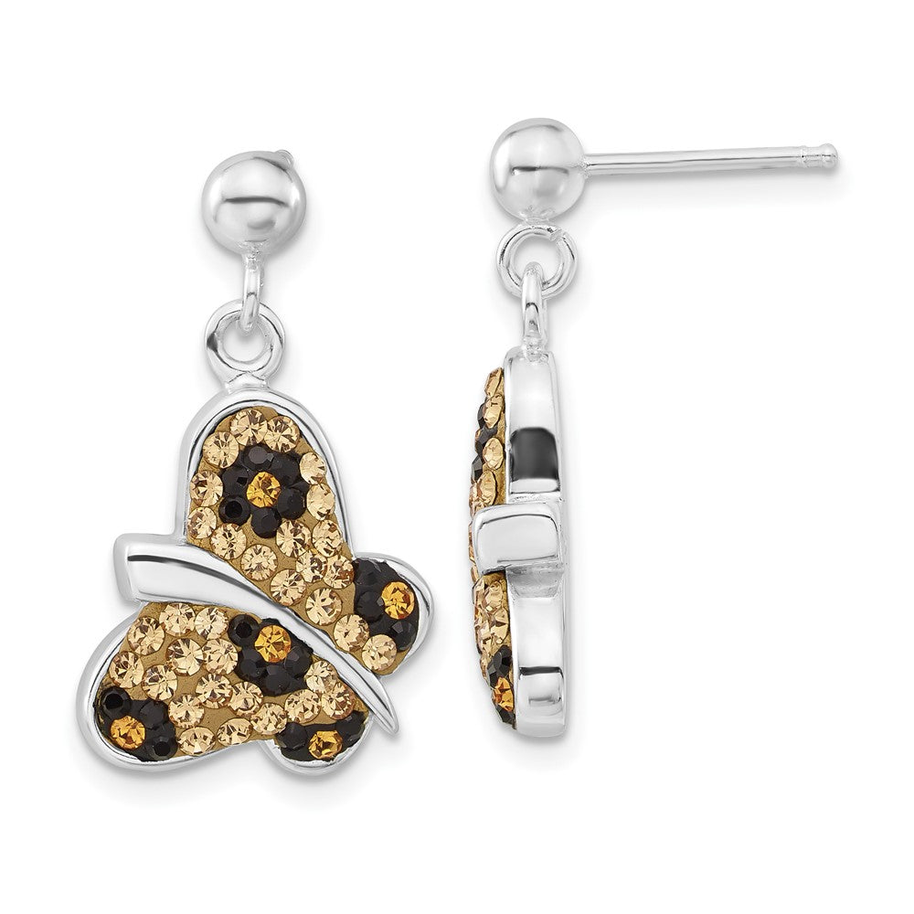 Sterling Silver Stellux Crystal Animal Print Butterfly Post Dangle Earrings, 26 x 15 mm