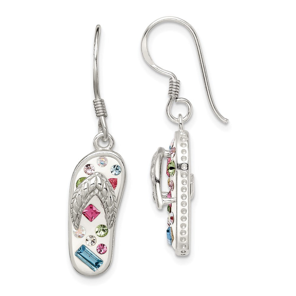 Sterling Silver Stellux Crystal Multi-Color/White Flip Flop Earrings, 34 x 8 mm