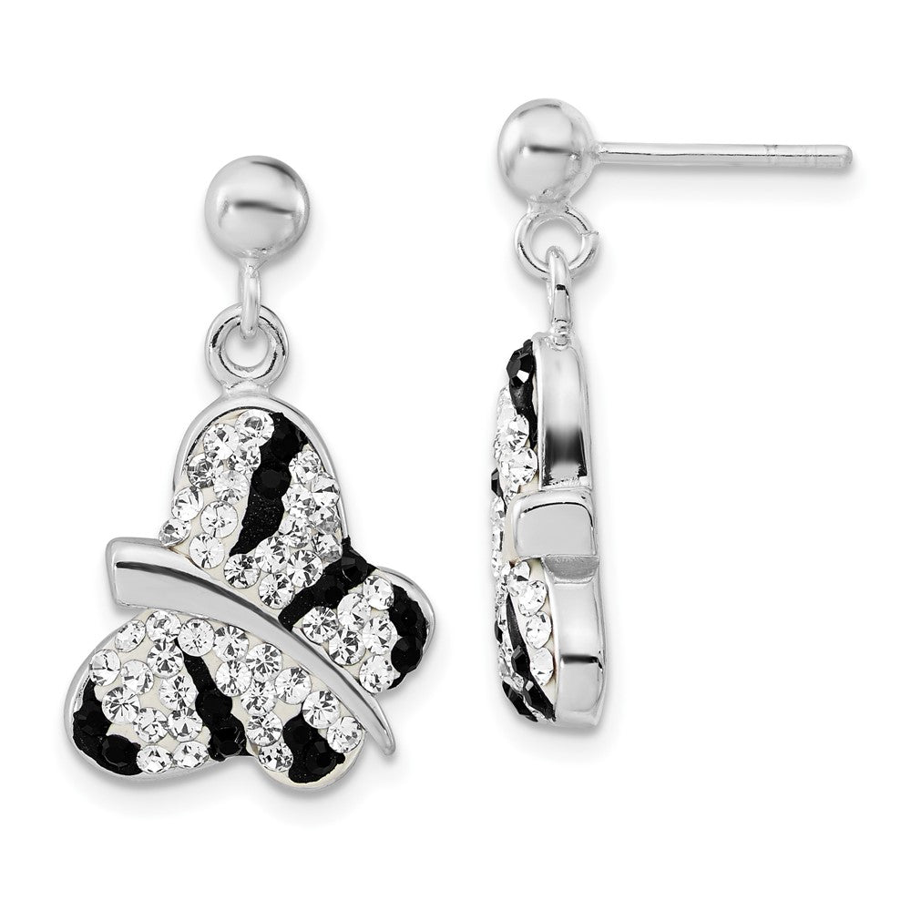 Sterling Silver Stellux Crystal Black & White Animal Print Butterfly Post Dangle Earrings, 26 x 15 mm