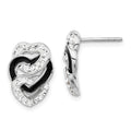 Sterling Silver Rhodium-plated Black Enamel & Stellux Crystal Tri Heart Post Earrings, 16 x 11 mm