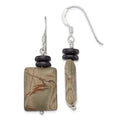Sterling Silver Polished Black Mother of Pearl & Picasso Jasper Dangle Earrings, 43 x 15 mm