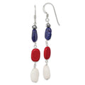 Sterling Silver Polished Red Coral/Crystal/White Jade/Lapis Dangle Earrings, 64 x 8 mm