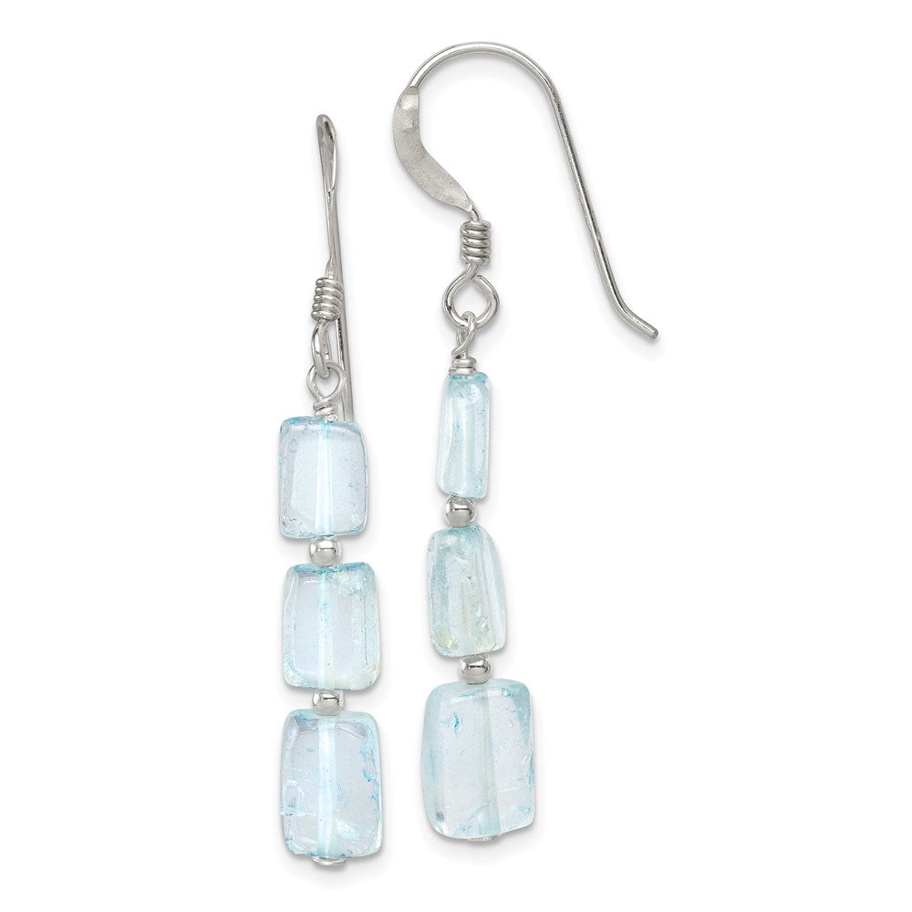 Sterling Silver Polished Rectangular Light Blue Quartz Dangle Earrings, 43 x 7 mm