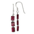Sterling Silver Polished Triple Rectangle Garnet Dangle Earrings, 37 x 5 mm