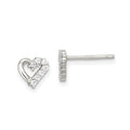 Sterling Silver Rhodium-plated CZ Heart Post Earrings, 7 x 7 mm