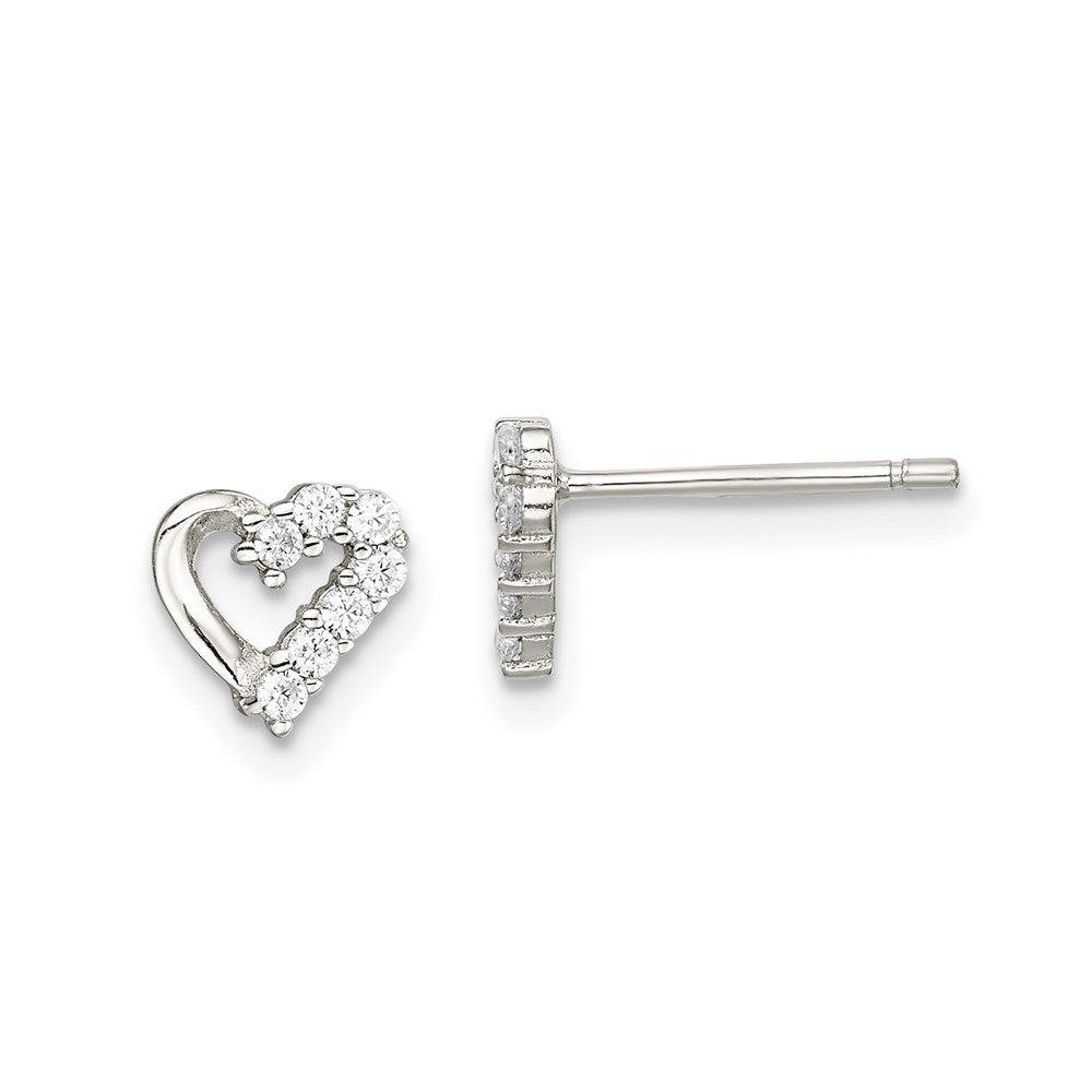 Sterling Silver Rhodium-plated CZ Heart Post Earrings, 7 x 7 mm