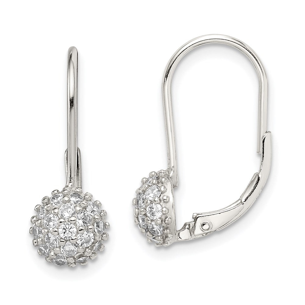 Sterling Silver Rhodium-plated CZ Leverback Earrings, 24 x 15 mm
