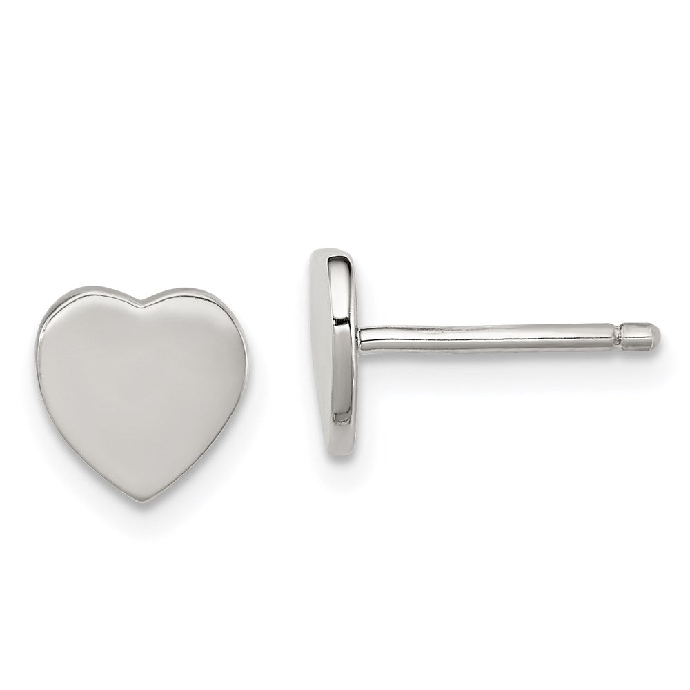 Sterling Silver Rhodium-plated Polished Heart Children's Post Earrings, 7 x 8 mm