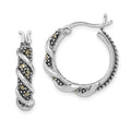 Sterling Silver Rhodium-plated Antiqued Swirl Hoop Marcasite Earrings, 21 x 19 mm