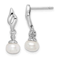 Sterling Silver Rhodium Plated Diamond & FW Cultured Pearl Post Ear, 0.01 ct, 22 x 6 mm