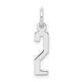Sterling Silver/Rhodium-plated Elongated Polished Number 2 Charm, 20 x 4 mm