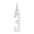 Sterling Silver/Rhodium-plated Elongated Polished Number 3 Charm, 20 x 4 mm