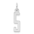 Sterling Silver/Rhodium-plated Elongated Polished Number 5 Charm, 20 x 4 mm