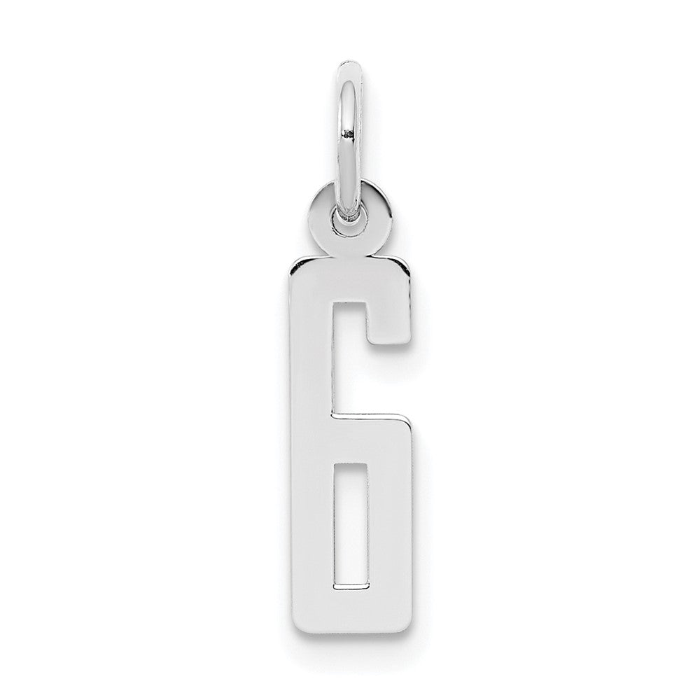 Sterling Silver/Rhodium-plated Elongated Polished Number 6 Charm, 20 x 4 mm