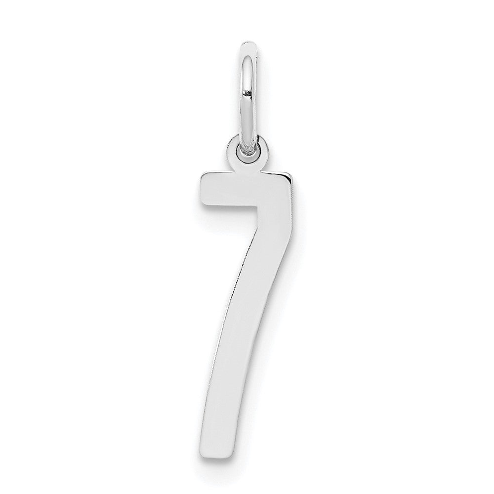 Sterling Silver/Rhodium-plated Elongated Polished Number 7 Charm, 20 x 4 mm