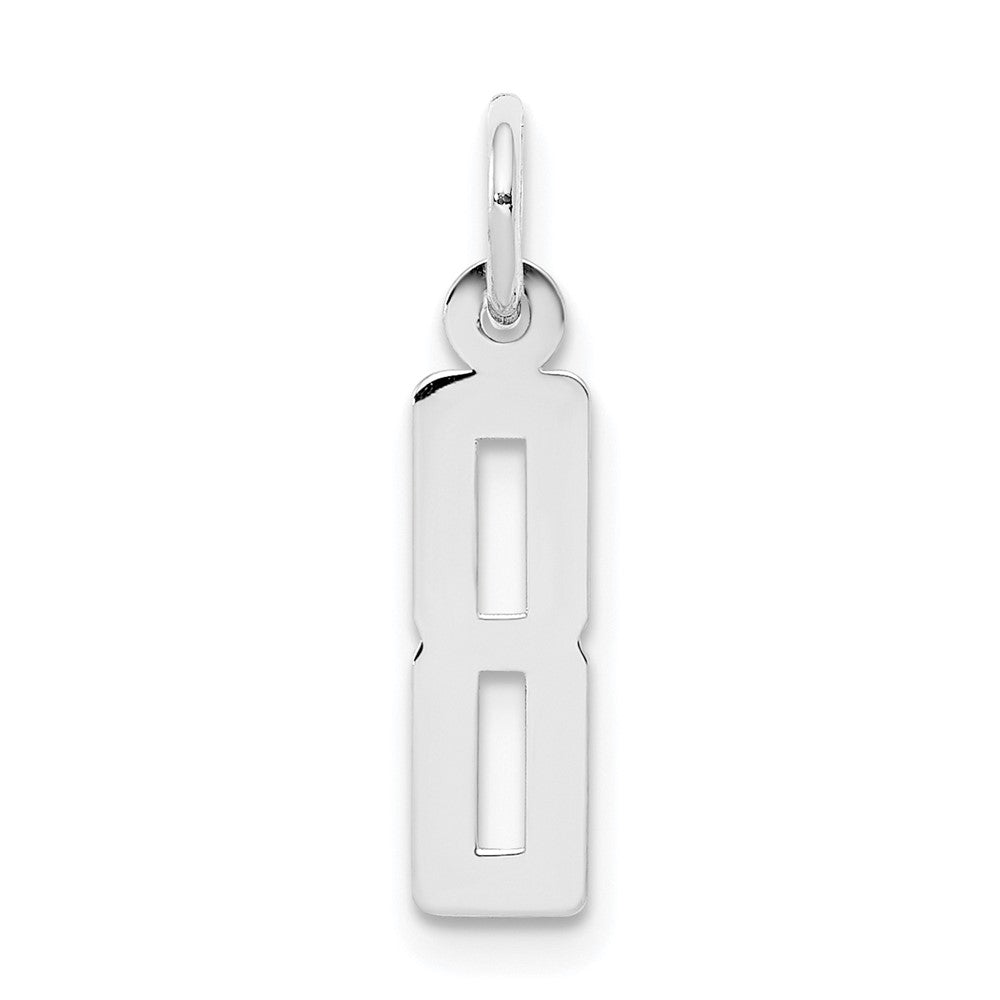 Sterling Silver/Rhodium-plated Elongated Polished Number 8 Charm, 20 x 4 mm