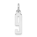 Sterling Silver/Rhodium-plated Elongated Polished Number 9 Charm, 20 x 4 mm