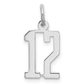 Sterling Silver/Rhodium-plated Elongated Number 12 Charm, 20 x 8 mm