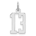 Sterling Silver/Rhodium-plated Elongated Number 13 Charm, 20 x 8 mm