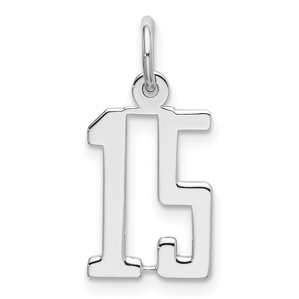 Sterling Silver/Rhodium-plated Elongated Number 15 Charm, 20 x 8 mm