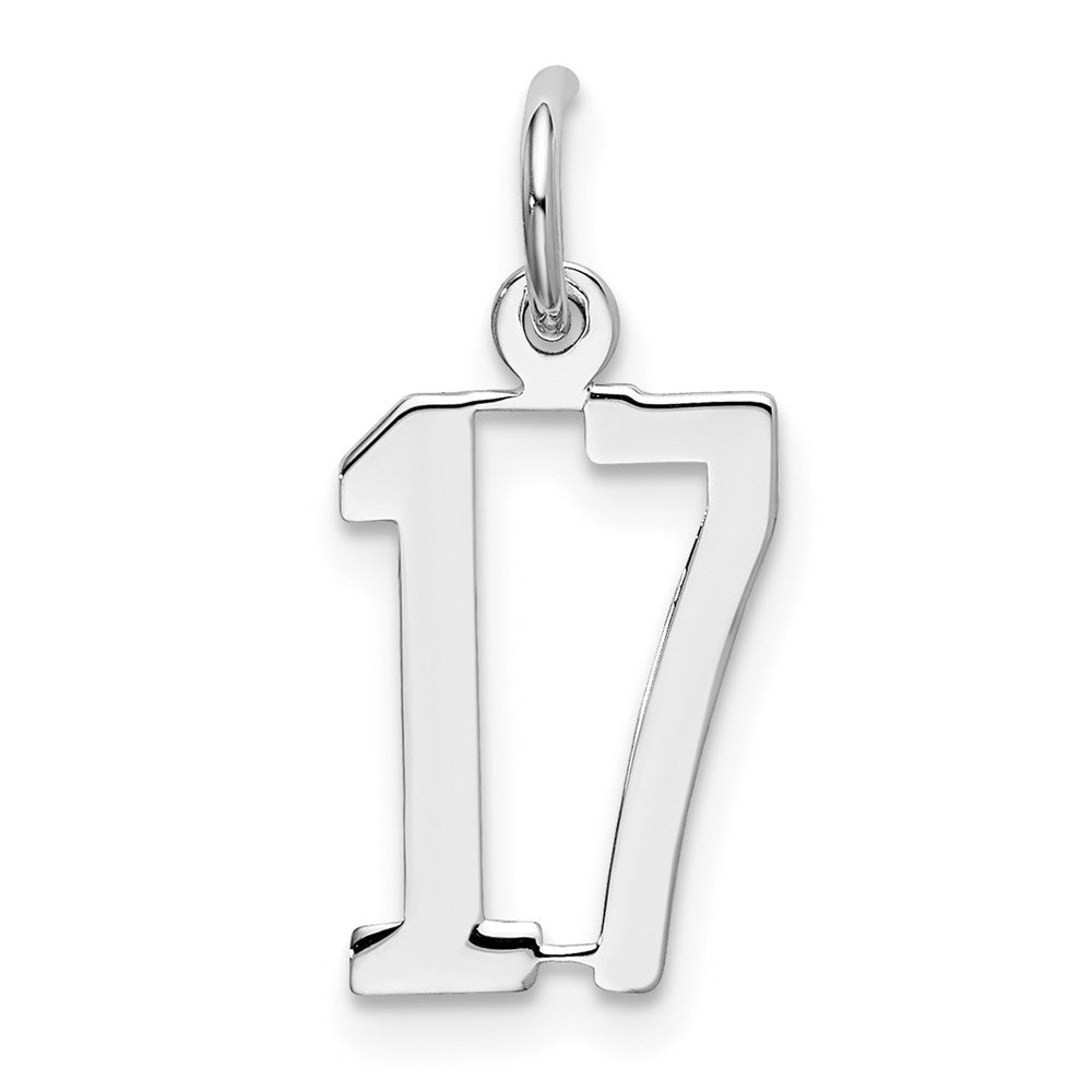 Sterling Silver/Rhodium-plated Elongated Number 17 Charm, 20 x 8 mm