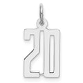 Sterling Silver/Rhodium-plated Elongated Number 20 Charm, 20 x 8 mm