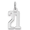 Sterling Silver/Rhodium-plated Elongated Number 21 Charm, 20 x 8 mm