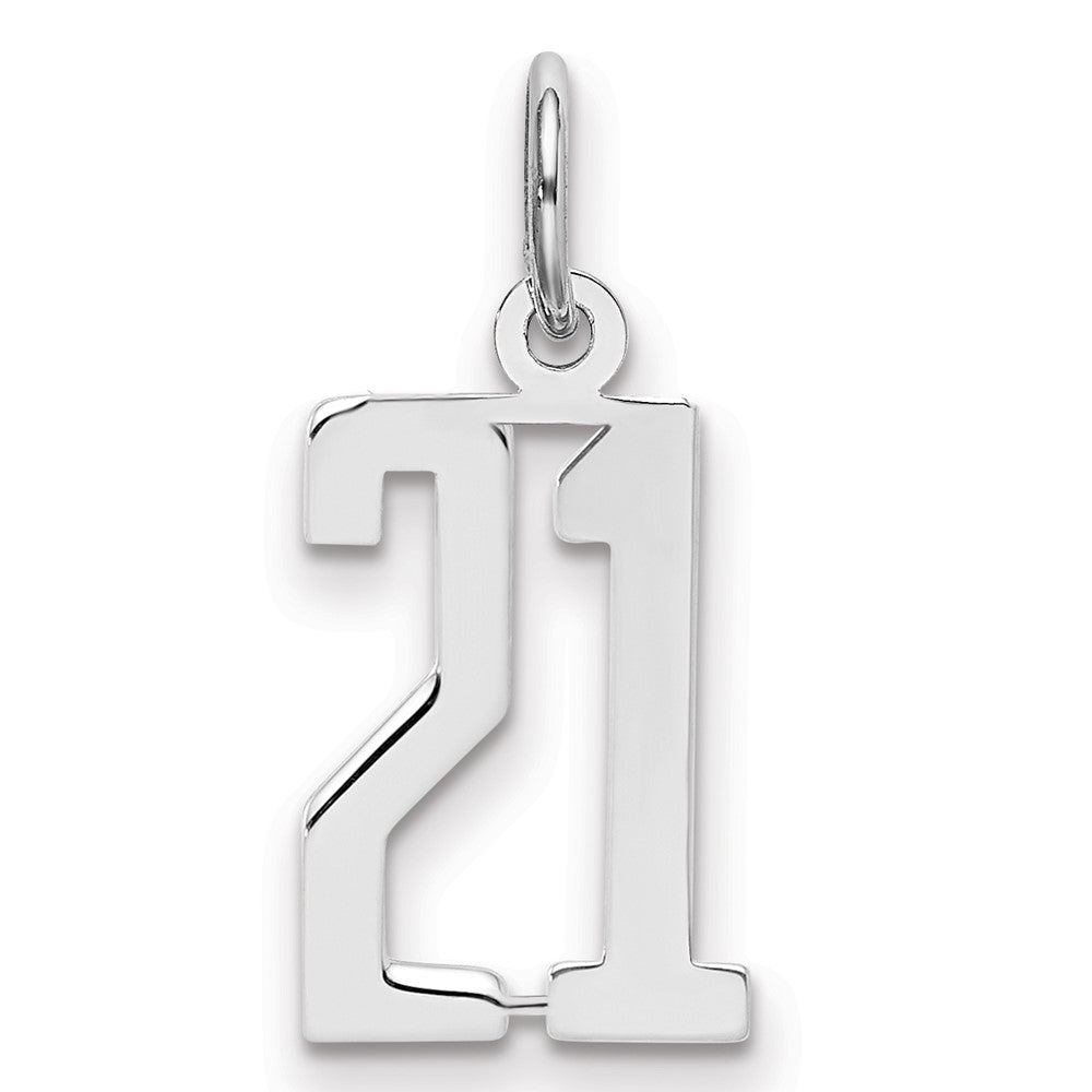 Sterling Silver/Rhodium-plated Elongated Number 21 Charm, 20 x 8 mm