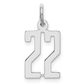 Sterling Silver/Rhodium-plated Elongated Number 22 Charm, 20 x 8 mm